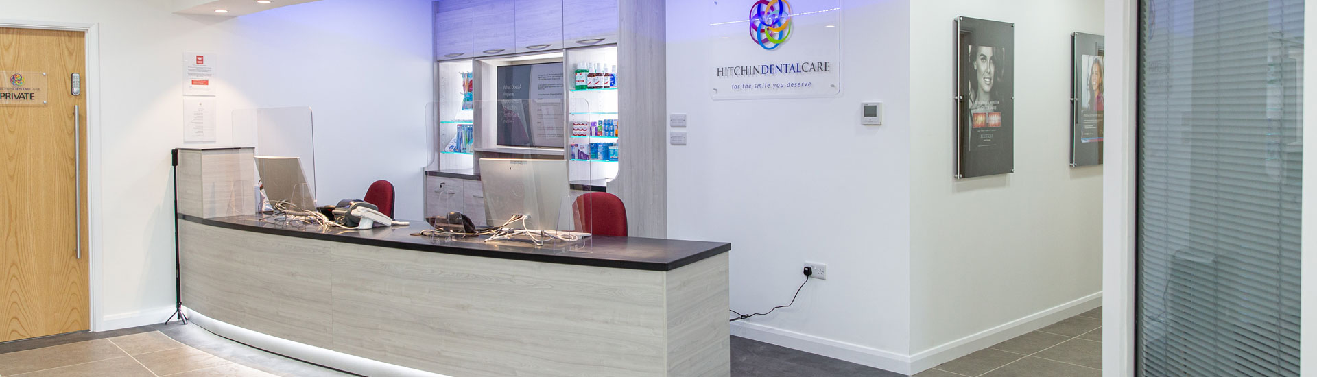 The reception desk at Hitchin Dental Care