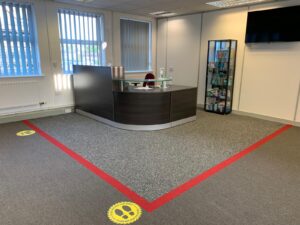 Distancing lines in front of reception