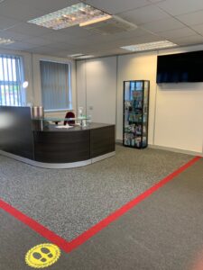 Distancing lines in front of reception