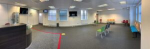Wide view of the reception and waiting area
